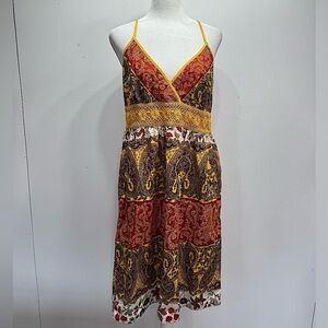 Daytrip Slip Dress Multicolored Boho Paisley Crochet Waistband Spaghetti Straps